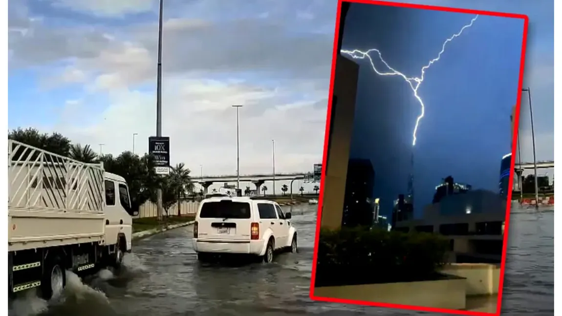 Războiul a perturbat clima. Burj Khalifa, lovit de fulgere, imagini rare după furtuna care a măturat Dubaiul VIDEO