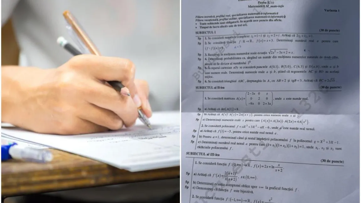SUBIECTE MATEMATICĂ SIMULARE BAC 2026. Elevii au avut trei ore pentru calcule