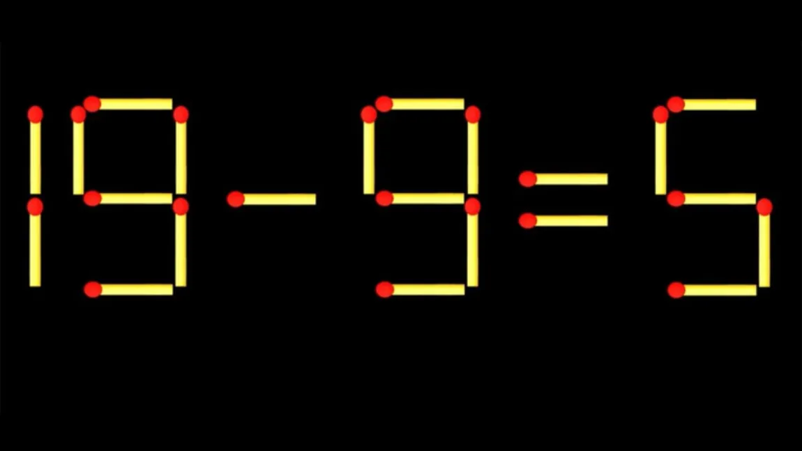 Test IQ. Mută un singur chibrit pentru a corecta ecuația 19-9=5. Doar geniile rezolvă în mai puțin de 10 secunde