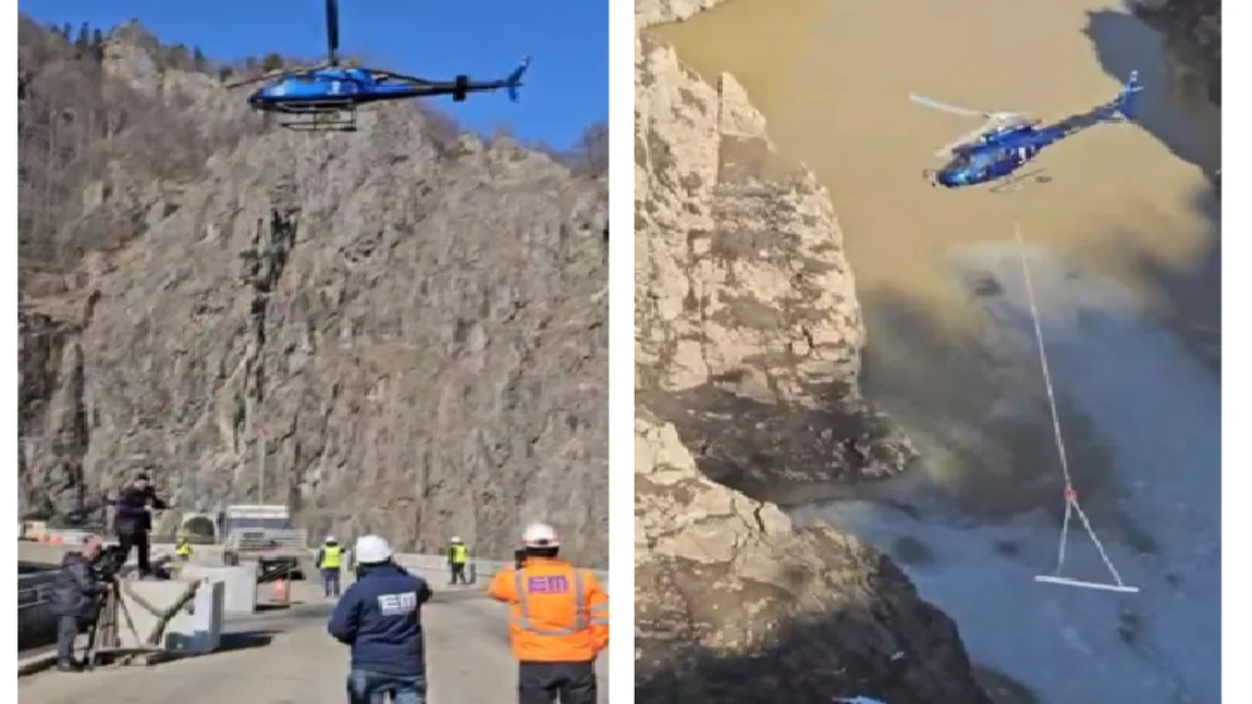 Lucrări spectaculoase la barajul Vidraru, a fost mobilizat inclusiv un elicopter. Când se va umple din nou lacul