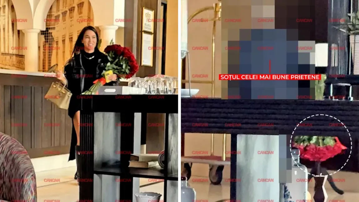 Motane, e groasă! Alexandra Popescu, filmată la hotel cu soțul prietenei ei. Prezentatoarea a ieșit zâmbind larg și cu un buchet uriaș de trandafiri în brațe