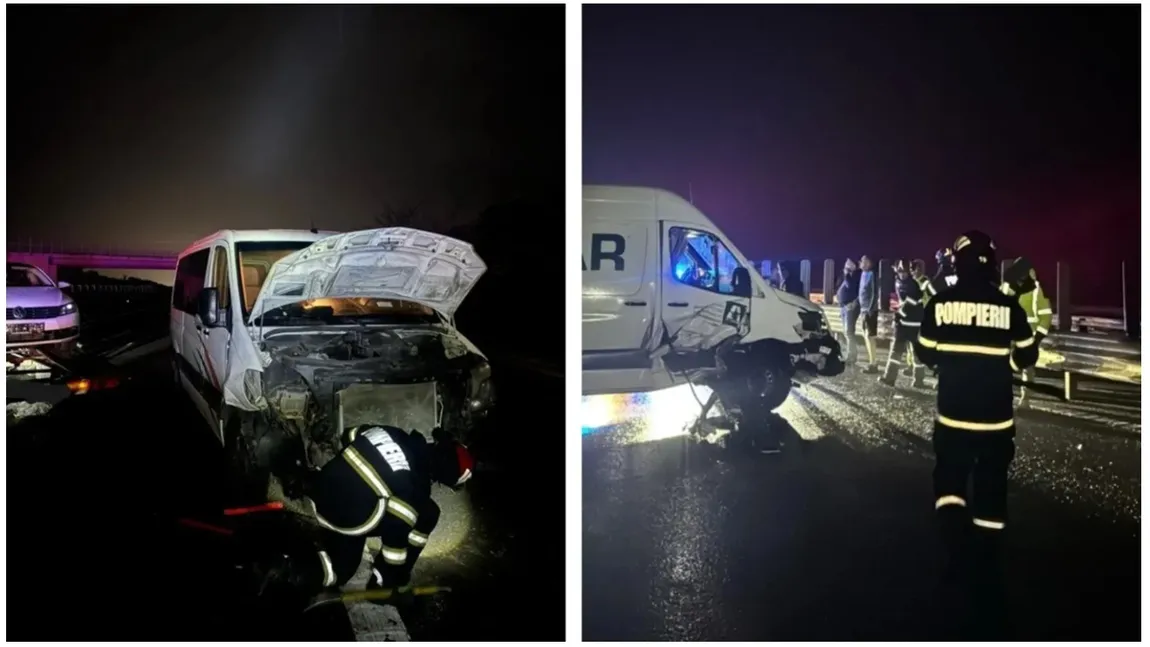 Accident pe A1, două microbuze s-au ciocnit. Cinci persoane au ajuns de urgență la spital