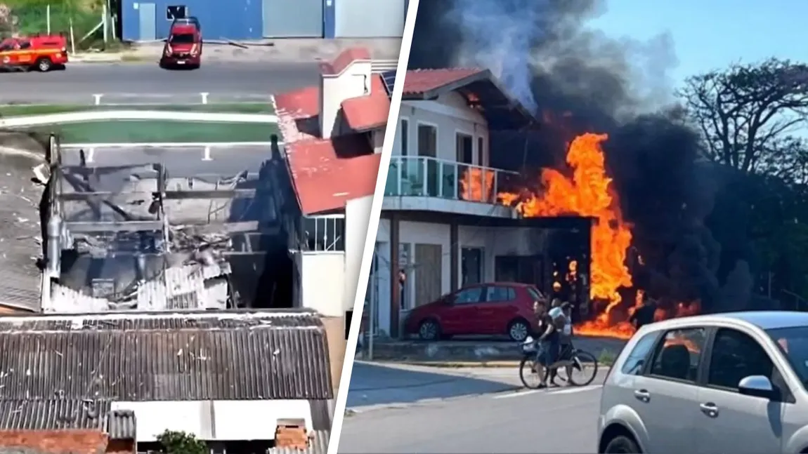 Avion privat prăbușit peste un restaurant în Brazilia. Patru persoane au murit după impactul urmat de o explozie