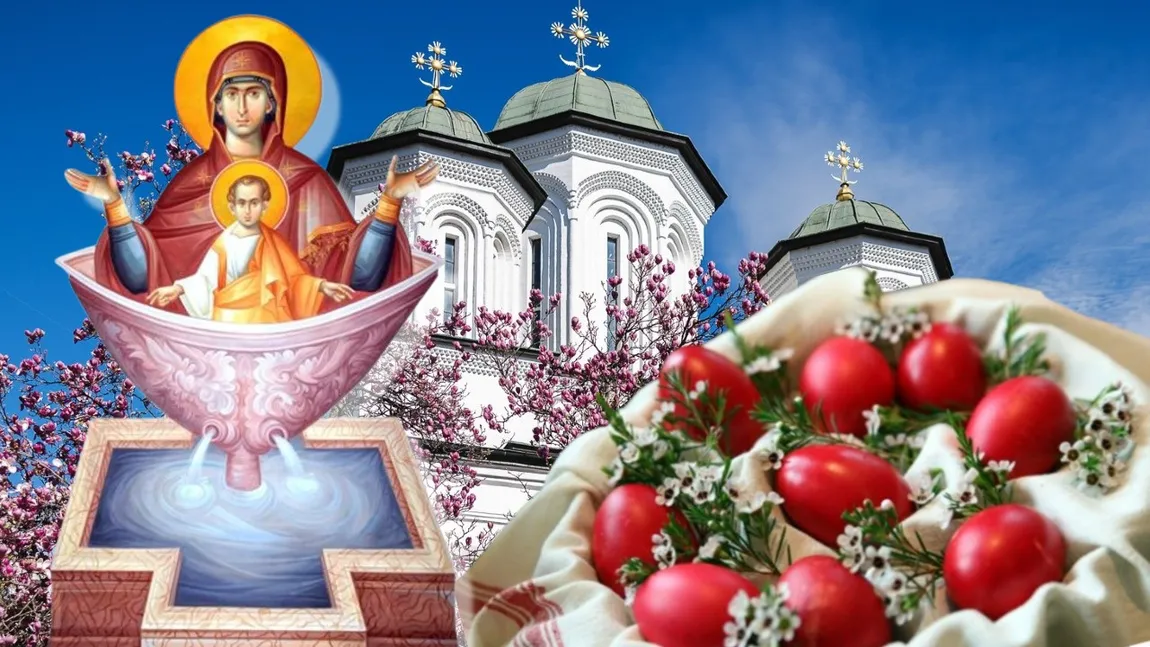 Calendar ortodox 17 aprilie 2026. Izvorul Tămăduirii, sărbătoare cu cruce roșie închinată Maicii Domnului. Apa sfințită în această zi are puteri miraculoase