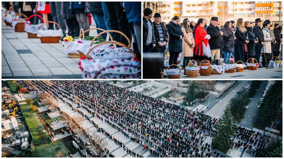 Imagini impresionante la Miercurea Ciuc. Mii de oameni s-au adunat în centrul orașului pentru sfințirea bucatelor de Paște