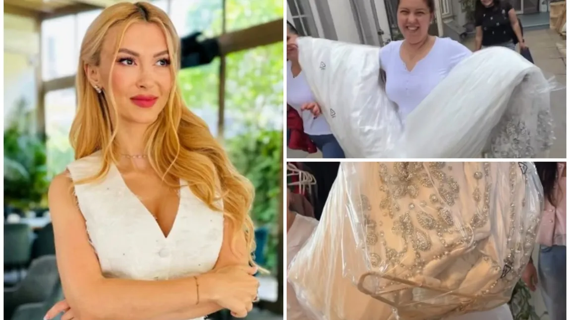 FOTO Andreea Bălan este în culmea fericirii. A ridicat rochia de mireasă: „Trena ocupă tot portbagajul, este foarte lungă”