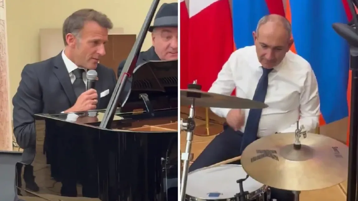Macron a cântat melodia ”La Boheme” acompaniat la tobe de premierul armean Pașinian