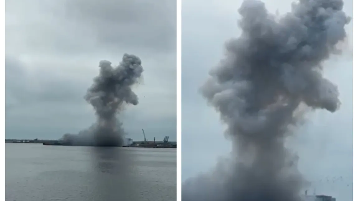 Momentul în care drona a explodat în Portul Constanţa, surprins de camere VIDEO