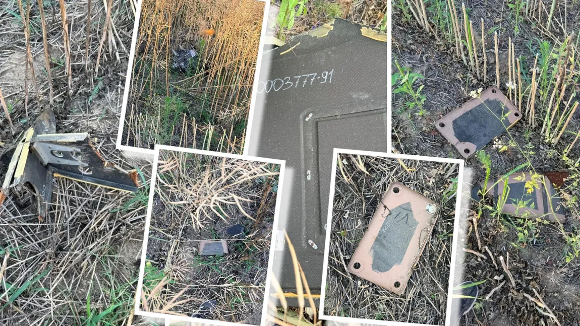 Resturi de dronă găsite pe un câmp din Tulcea. Autoritățile au decis să le detoneze pentru că aveau explozibil la bord
