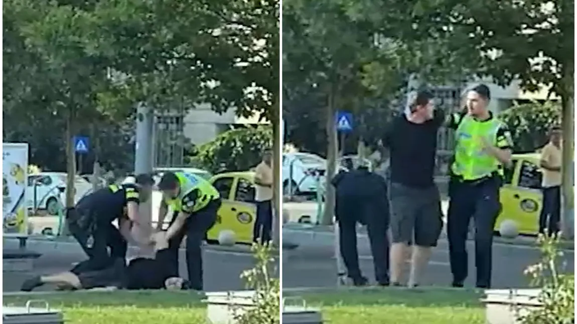 Șofer pus la pământ și încătușat de polițiști într-o benzinărie din București, după ce a devenit agresiv. Scandalagiul s-a ales cu amendă