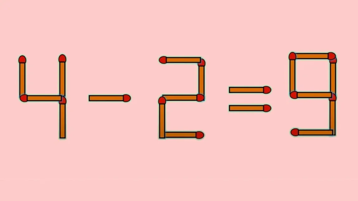 Test IQ. Corectează 4-2=9 mutând un singur băț de chibrit. Doar geniile știu răspunsul în câteva secunde