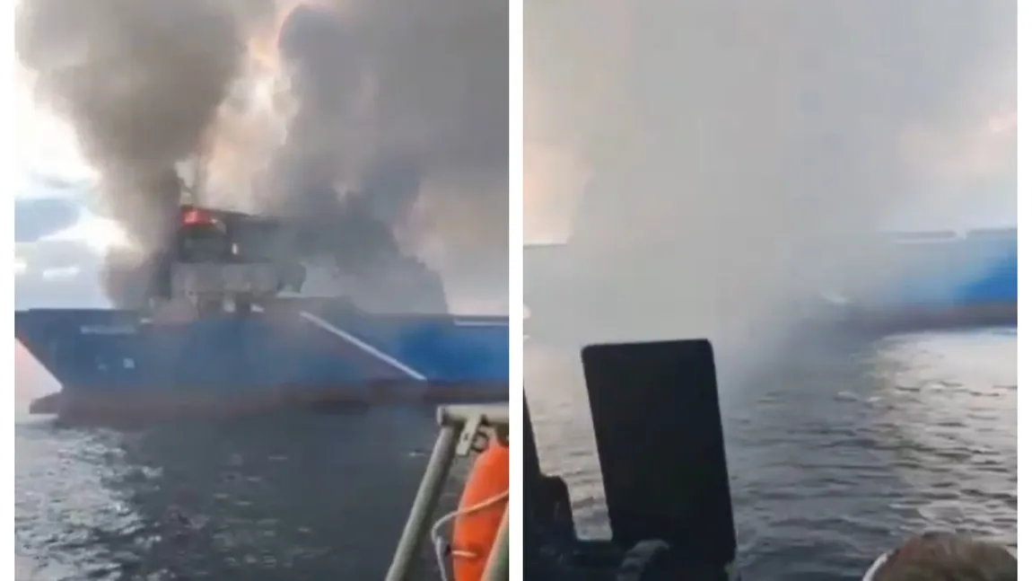 Nicuşor Dan afirmă că nava care a luat foc în zona economică exclusivă a României din Marea Neagră a fost bombardată: Nava a fost lovită şi pare că s-a scufundat