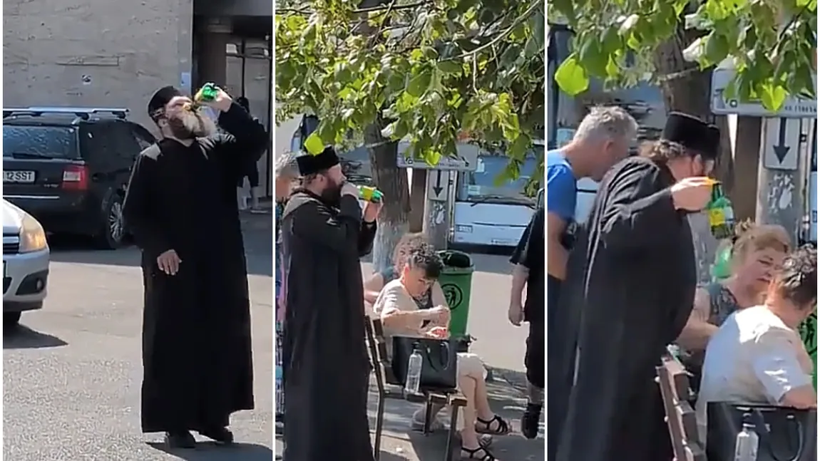 Imagini virale cu o față bisericească ce se dedă la plăceri lumești. În autogara Deva, un călugăr combate canicula cu o bere rece băută direct din butelcă și mângâie tandru pe umerii dezgoliți femeile care stau pe bănci în așteptarea microbuzelor