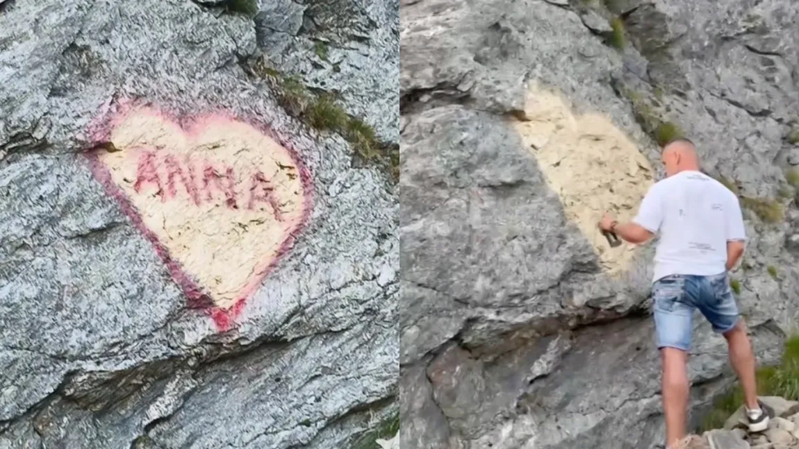 A fost identificat bărbatul care a desenat o inimă cu spray pe o stâncă de pe Transfăgărășan pentru „ANNA”. Ce amendă riscă
