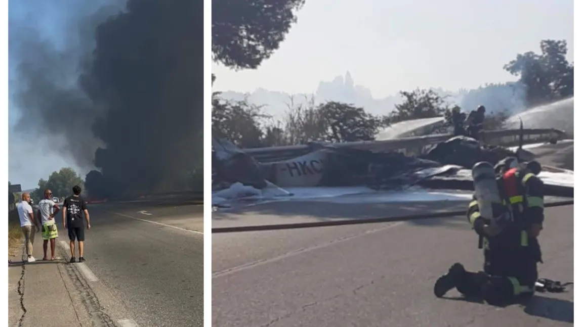 Un avion a aterizat de urgenţă pe o şosea din Franţa şi a luat foc