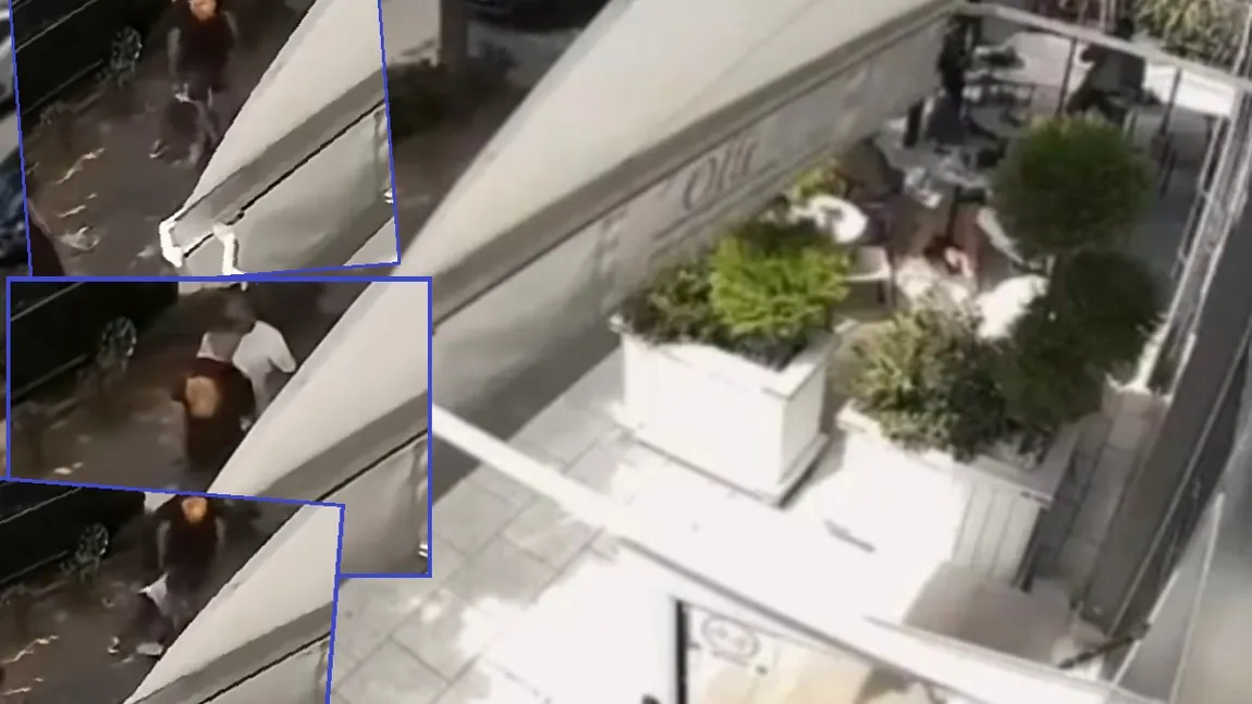 Scandal ziua în amiaza mare. Doi interlopi din Craiova s-au luat la bătaie în fața unui bar, camerele de supraveghere au surprins momentul în care unul dintre bărbați își lovește adversarul cu pumnul și îl pune la pământ