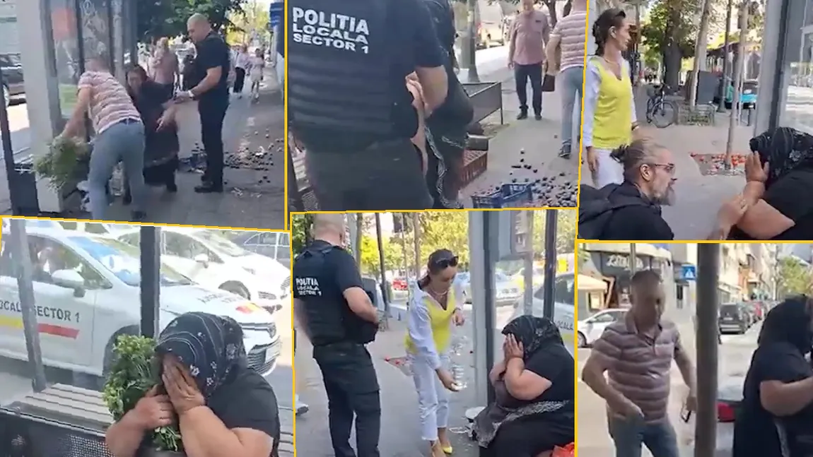 Bătrânică tratată de polițiști ca ultimul infractor. Bruscată și umilită pe Dorobanți pentru că vinde fructe și legume, agenții i-au împrăștiat marfa pe trotuar: „Ia uitați oameni buni ce face Poliția Locală, moare femeia aici. Sunați salvarea!”