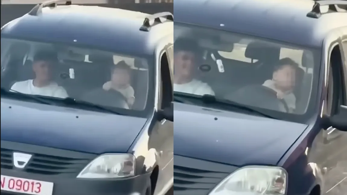 Bebeluș de 11 luni, surprins la volanul unei mașini pe un drum public din Vrancea. A fost filmat de mama sa, în vârstă de 17 ani VIDEO