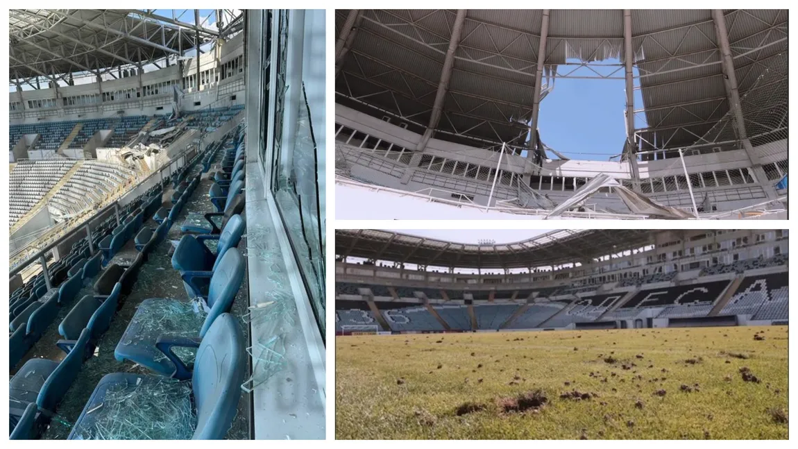 Stadionul Cernomoreț din Odesa, unul dintre cele mai mari din Ucraina, grav avariat după un atac rusesc. Meciul din campionat a fost amânat