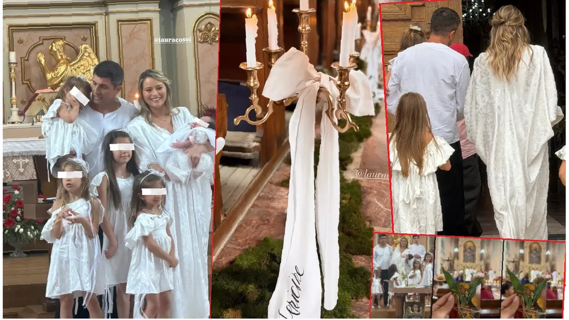 Laura Cosoi și-a botezat cea de-a cincea fetiță. Imagini emoționante de la marele eveniment, toată familia s-a îmbrăcat în alb FOTO
