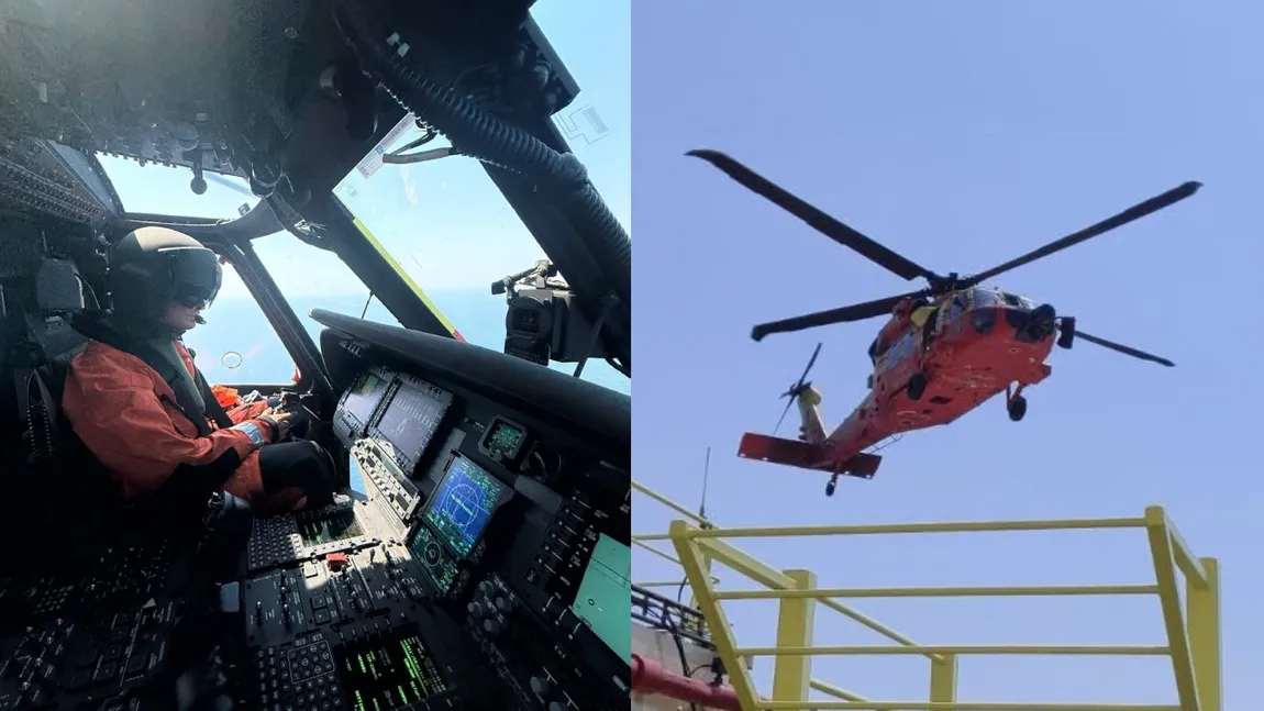 Un elicopter Black Hawk al MAI a evacuat un rănit de pe o macara maritimă care se îndrepta spre Neptun Deep. Este prima misiune de evacuare medicală din largul Mării Negre VIDEO