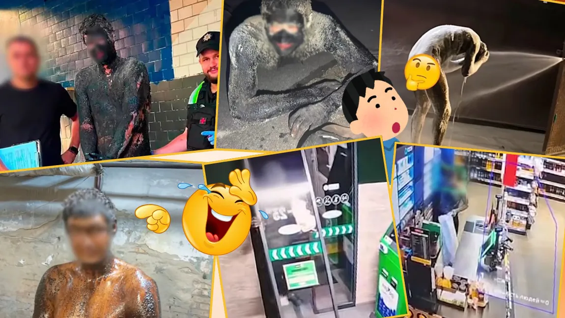 Mare ți-e grădina, Doamne! Un hoț s-a uns cu smoală din cap până în picioare ca să nu fie recunoscut când sparge un magazin. Polițiștii l-au prins însă și l-au spălat cinci ore cu 12 litri de ulei și 4 de detergent VIDEO