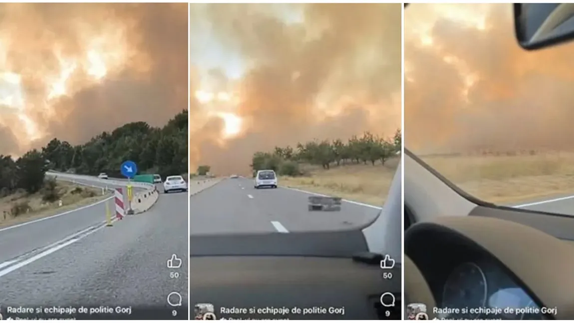 Incendiu puternic în Gorj, fumul dens se vede de la mare distanță. Traficul e blocat