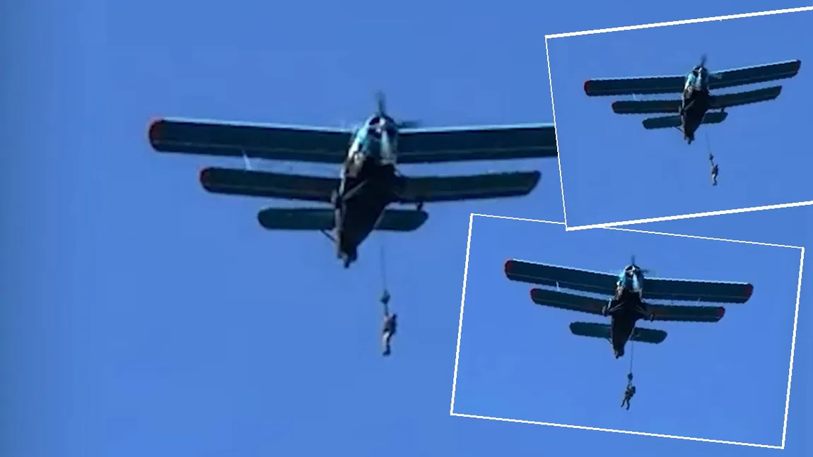Incident șocant la MApN. Un militar a rămas agățat de avion în timpul parașutării, anchetă demarată de Ministerul Apărării VIDEO