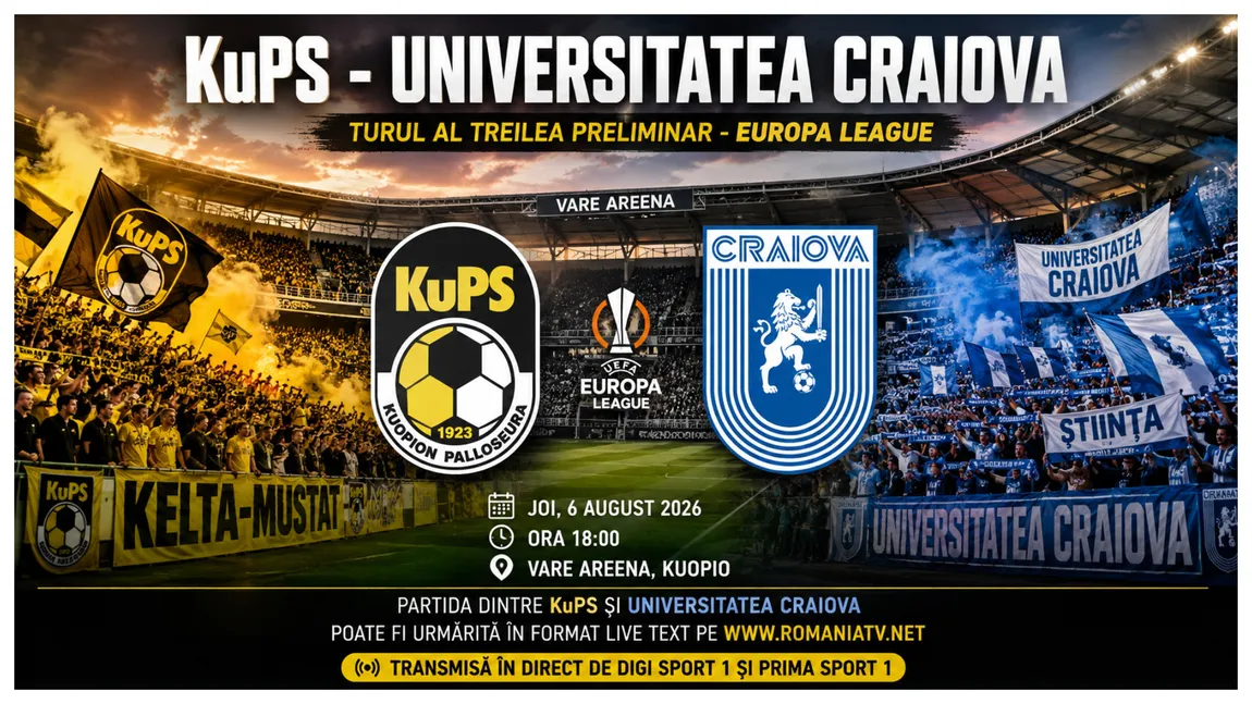 LIVE KuPS - Universitatea Craiova (ora 18:00) ONLINE VIDEO în Europa League. Surprize în primul 