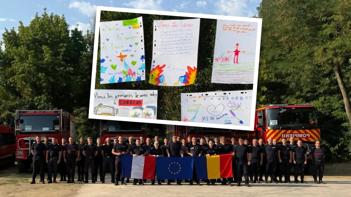 Copiii francezi, gest emoționant față de pompierii români care au ajutat la stingerea incendiilor din sudul Franței: „Merci les héros!”