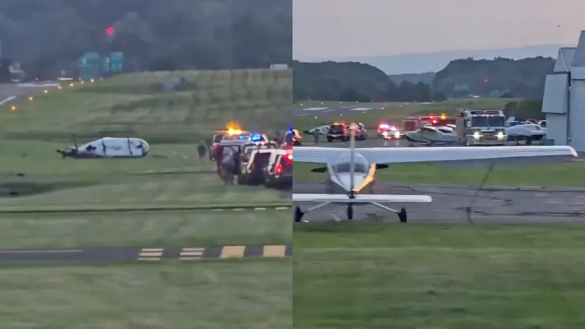 Un elicopter al poliției și un avion s-au ciocnit pe un aeroport din Pennsylvania. Unul dintre piloți a murit VIDEO