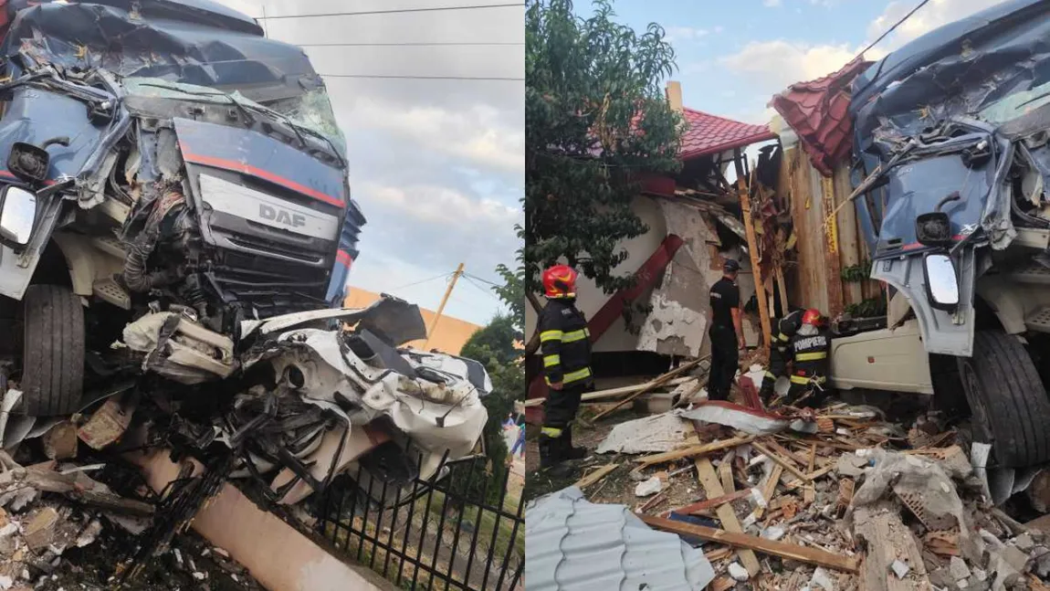 Accident violent într-o comună din Vaslui. Un TIR a intrat în două gospodării și aproape a distrus o casă GALERIE FOTO