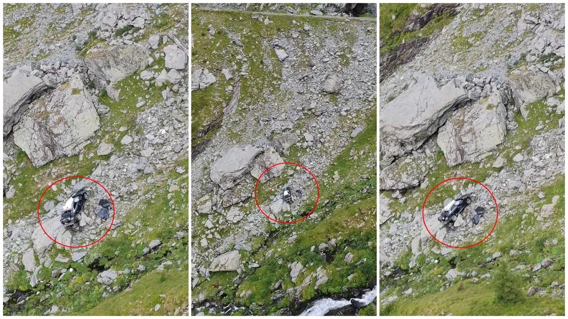 Încă o mașină a ajuns în prăpastie pe Transfăgărășan. Șoferul a coborât să facă poze și a uitat să tragă frâna de mână