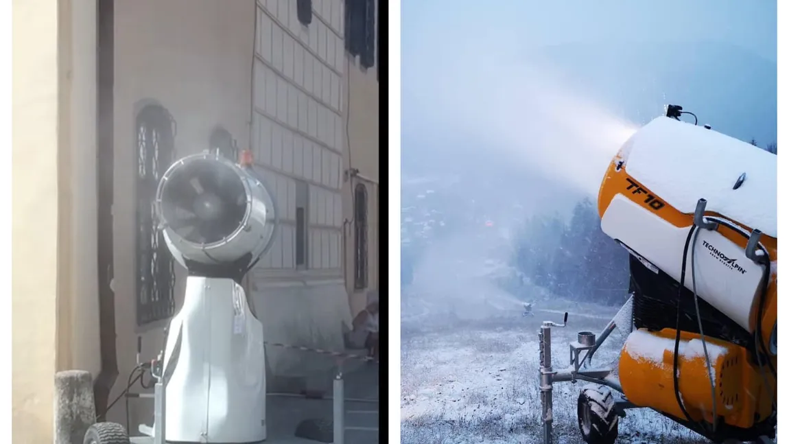 Soluţie inedită împotriva caniculei! Tun de zăpadă în centrul Braşovului pentru răcorirea turiştilor şi a localnicilor VIDEO