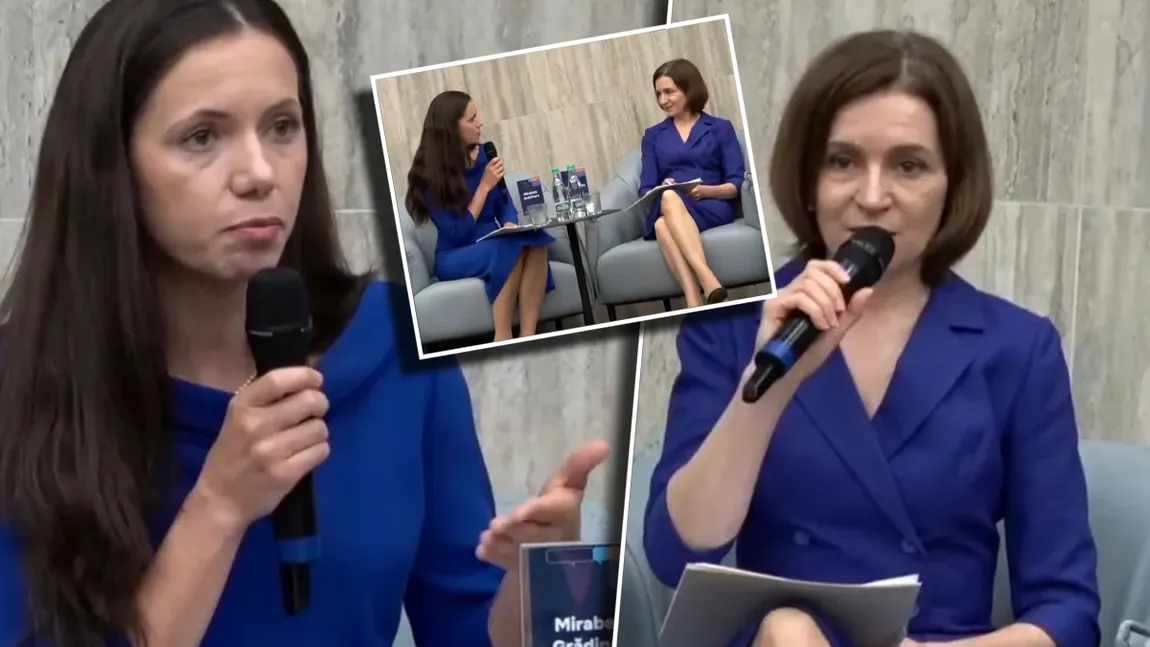 Mirabela Grădinaru și Maia Sandu, apariții remarcabile la conferința pe tema siguranței copiilor în mediul online. Ambele au ales ținute de culoare bleumarin