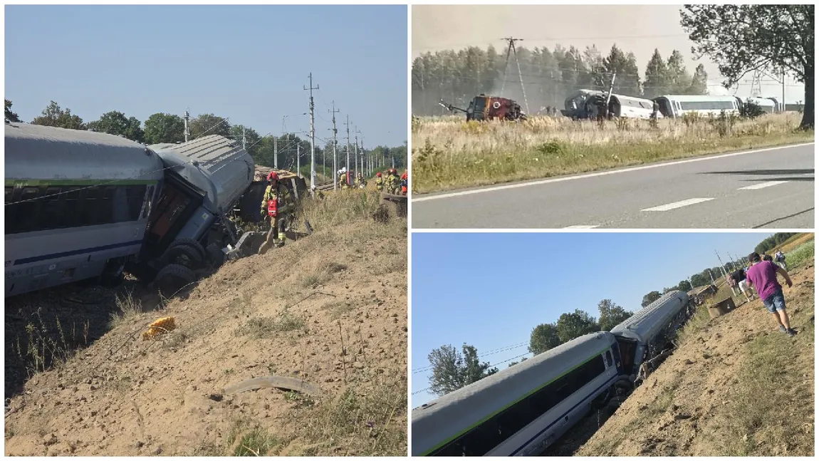 Accident feroviar în Polonia. Cel puțin 20 de persoane ar fi fost rănite după ce un tren a fost lovit de un camion și a deraiat