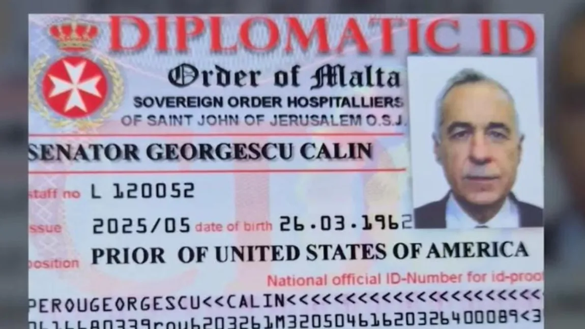 Călin Georgescu ar fi folosit o legitimație diplomatică falsă a Ordinului Cavalerilor de Malta prin care pretindea că este „senator”. Ambasadorul Ordinului de Malta în România îl demască: „Persoana în cauză nu este membru al Ordinului”