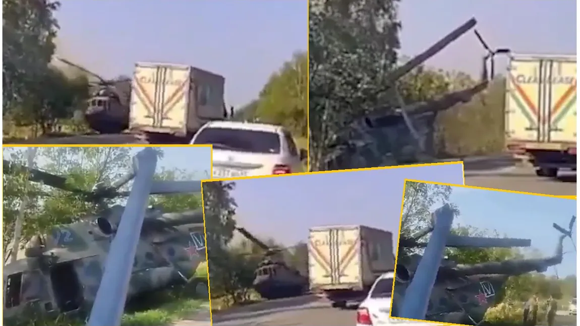Momente de panică în Rusia. Un elicopter a aterizat de urgență pe șosea și s-a răsturnat în șanț. Ambele motoare s-au oprit după ce aparatul de zbor a rămas fără combustibil VIDEO