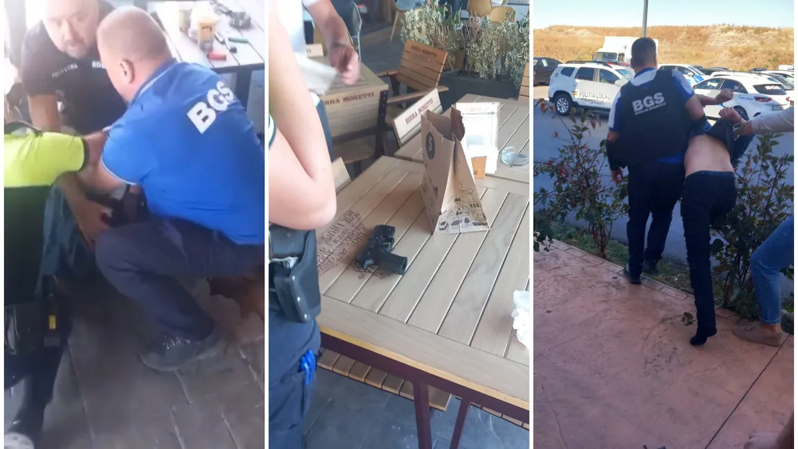 Scandal cu împușcături într-un complex de lux de lângă Capitală. Un bărbat în stare de ebrietate, care se plimba cu pistolul în pungă, imobilizat de agenții BGS