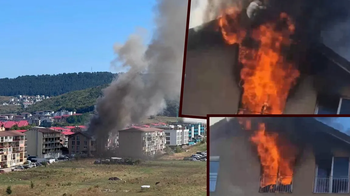 Incendiu puternic în Cluj. Ard un apartament și acoperișul blocului