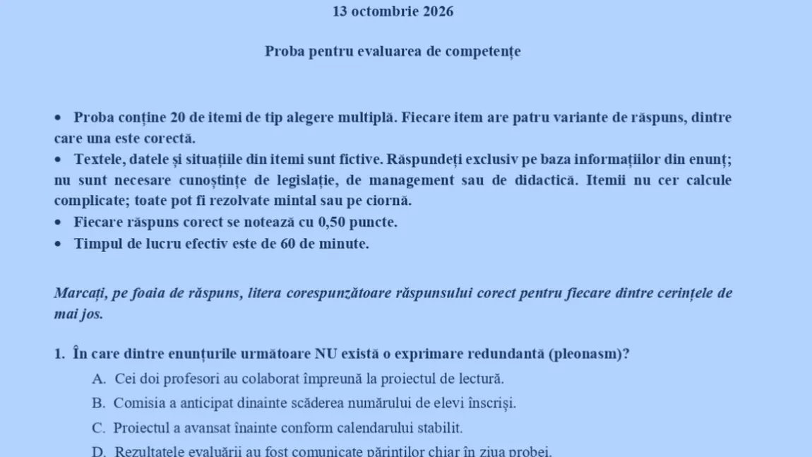 Subiectele banale de la testul pe care profesorii care voiau să fie directori nu le-au știut! 20 de întrebări grila cu pleonasme, paronime, procente şi probleme de logică pe care directoarele de la Lazar si Caragiale nu au reușit să le rezolve!