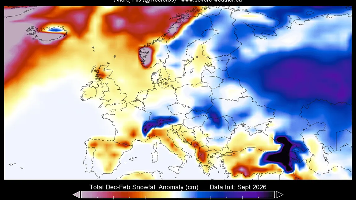 Prognoza de iarnă în România și Europa! Ninsori târzii și zăpadă prelungită până în primăvară