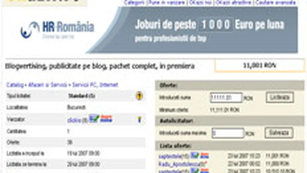 Licitatia pentru prima campanie de blogvertising a ajuns la 3.500 euro