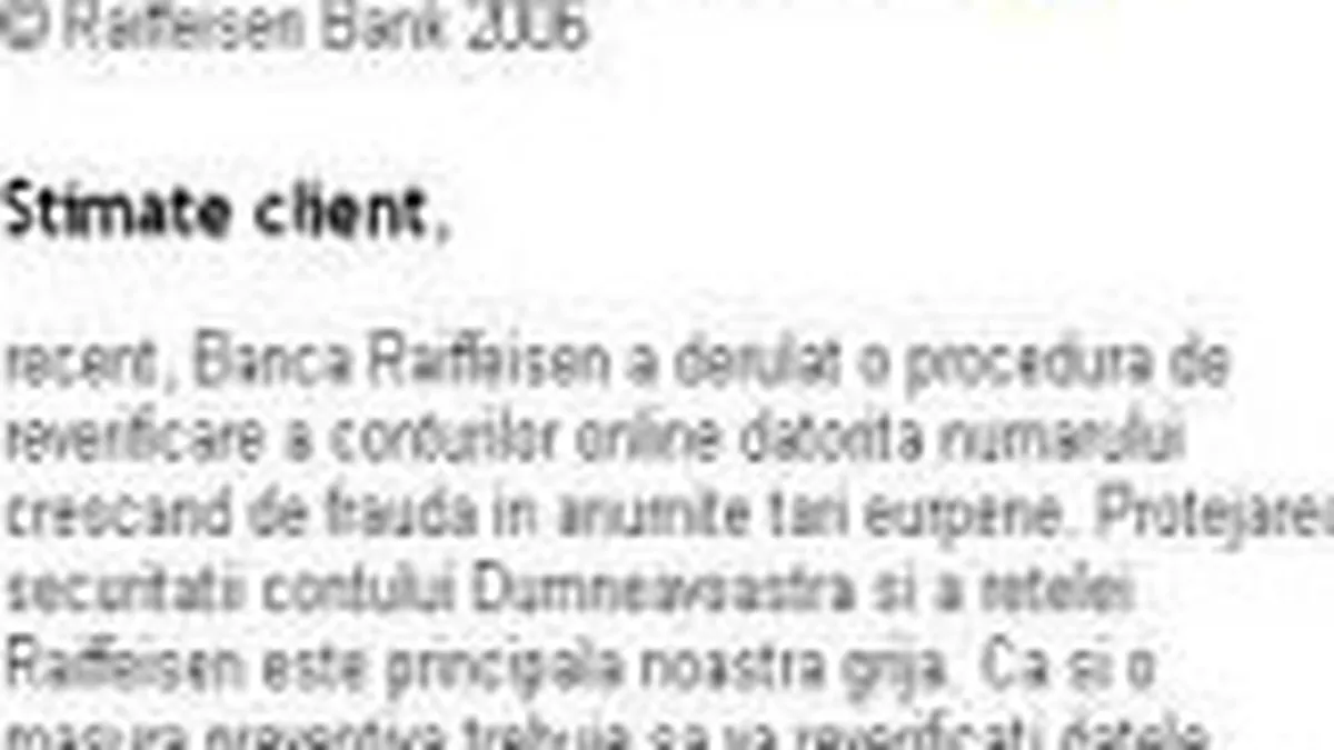 Numele Raiffeisen Bank, folosit intr-o frauda prin e-mail