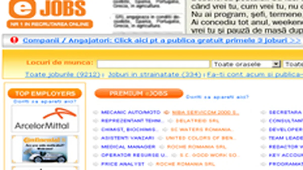 eJobs.ro a crescut de 4 ori anul trecut, pana la 2 milioane de euro