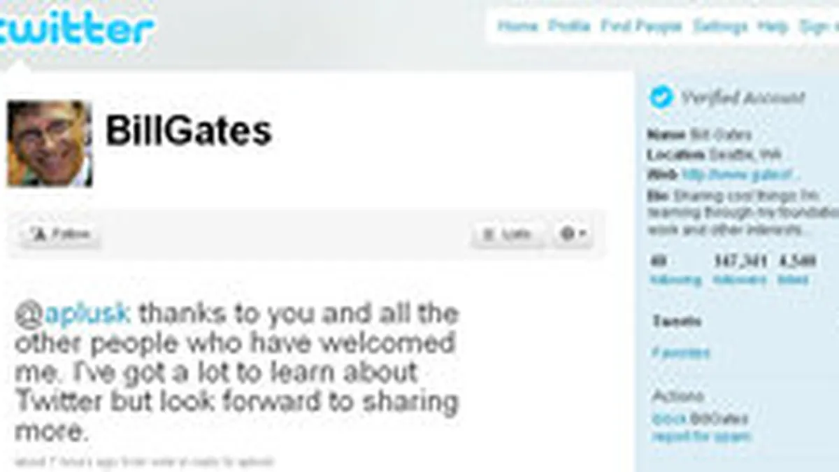Bill Gates si-a facut cont pe Twitter si a atras in 24 de ore peste 140.000 de followeri