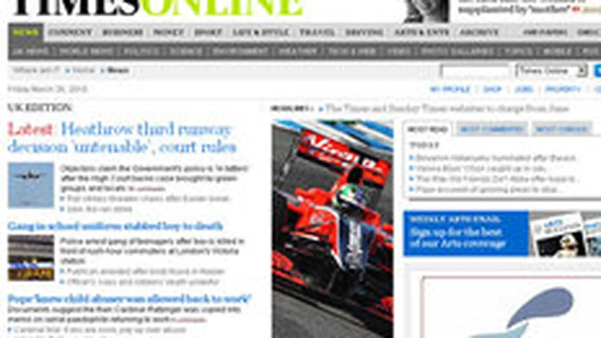 Versiunile online ale The Times si Sunday Times vor fi contra cost din iunie