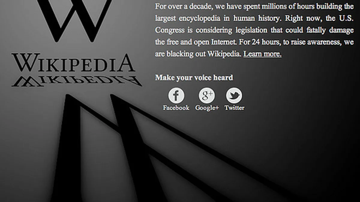 Wikipedia, inchisa pentru 24 de ore. Romania, conectata la protestele pentru Internet liber
