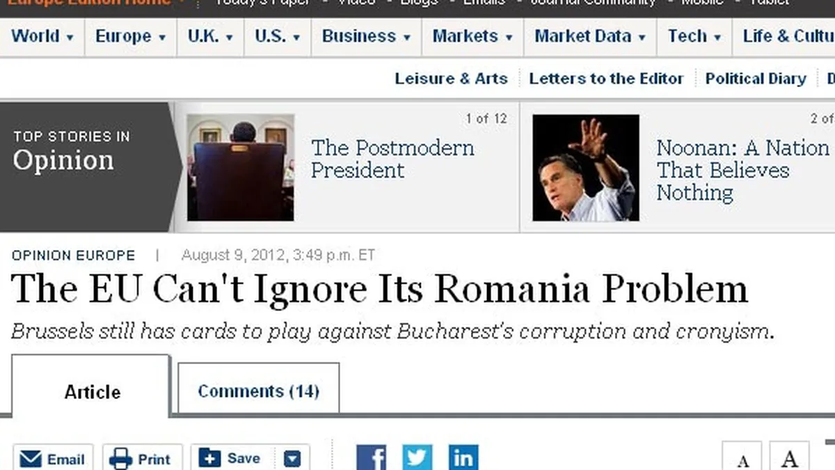 WSJ: Ponta spera ca Bruxelles-ul s-a plictisit de Romania
