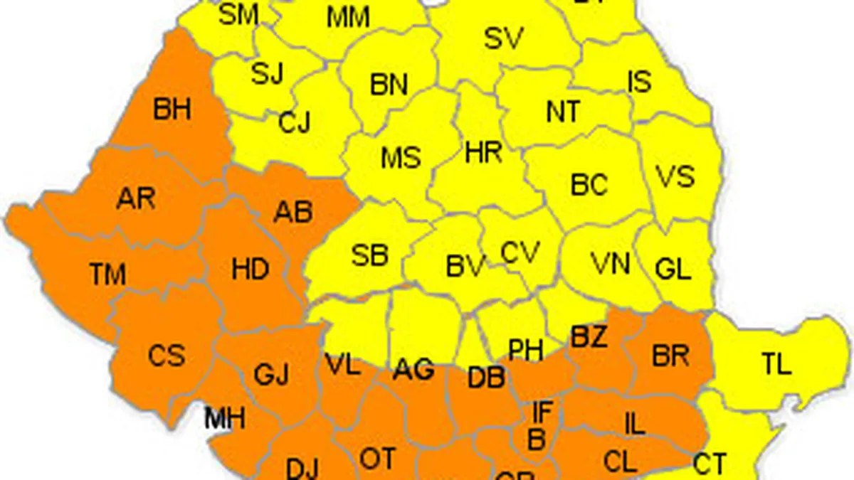 Cod portocaliu si galben de canicula in toata tara pana duminica